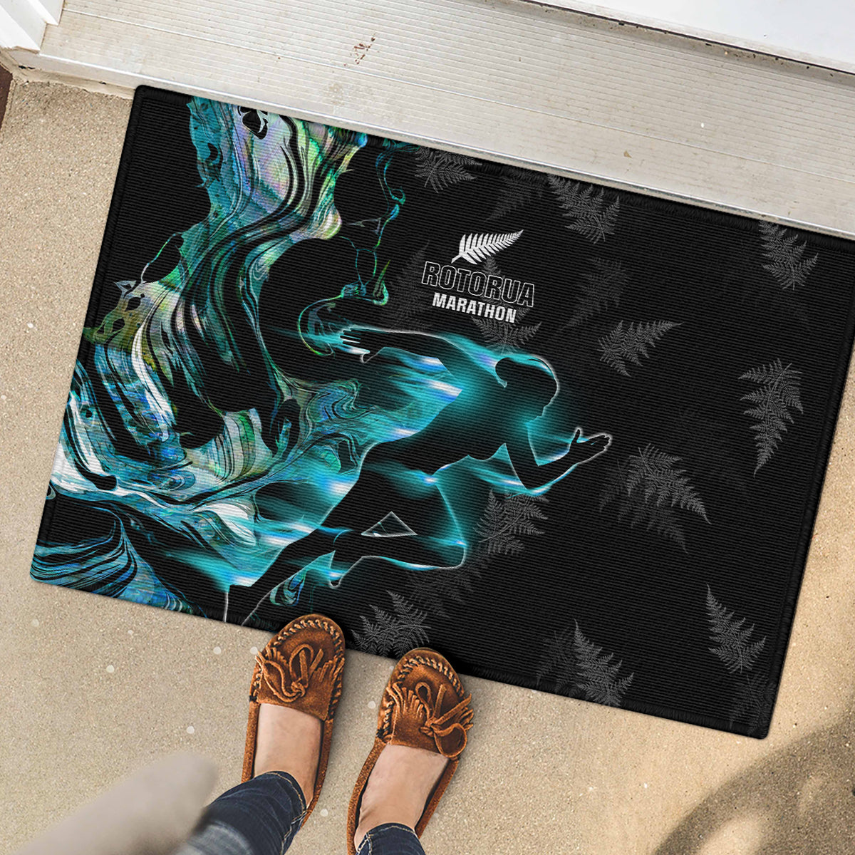 New Zealand Marathon Rubber Doormat Silver Fern Paua Shell Simple Style