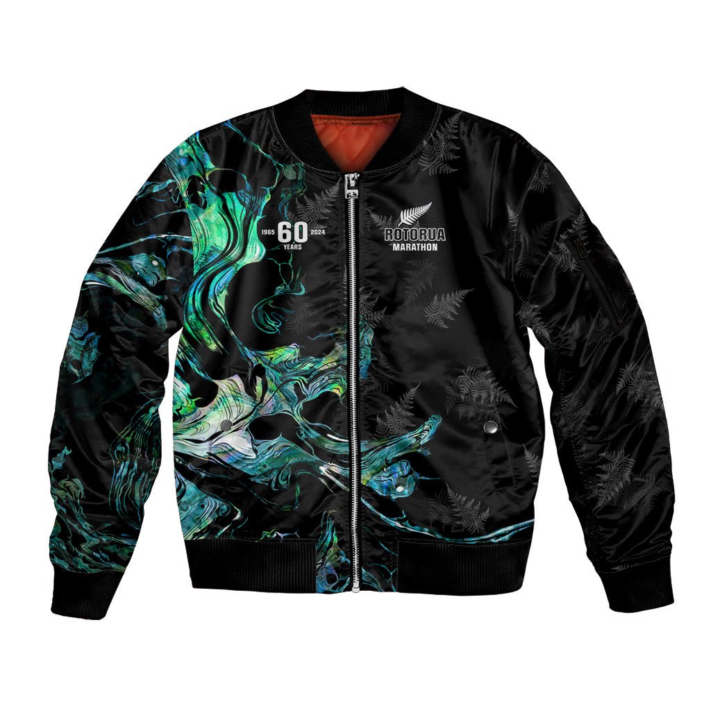 New Zealand Marathon Sleeve Zip Bomber Jacket Silver Fern Paua Shell Simple Style