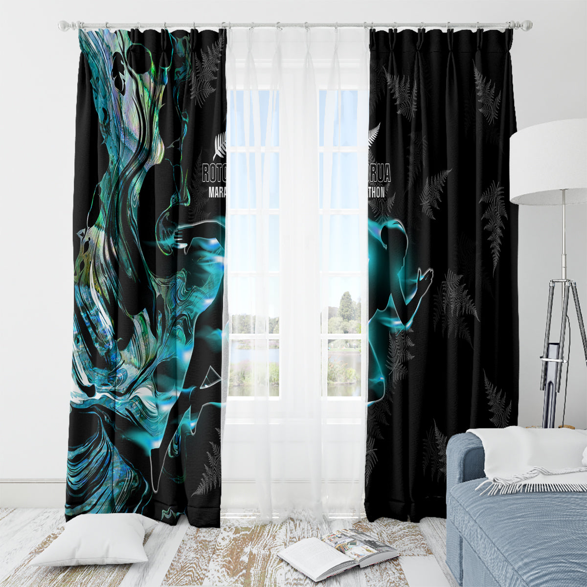 New Zealand Marathon Window Curtain Silver Fern Paua Shell Simple Style
