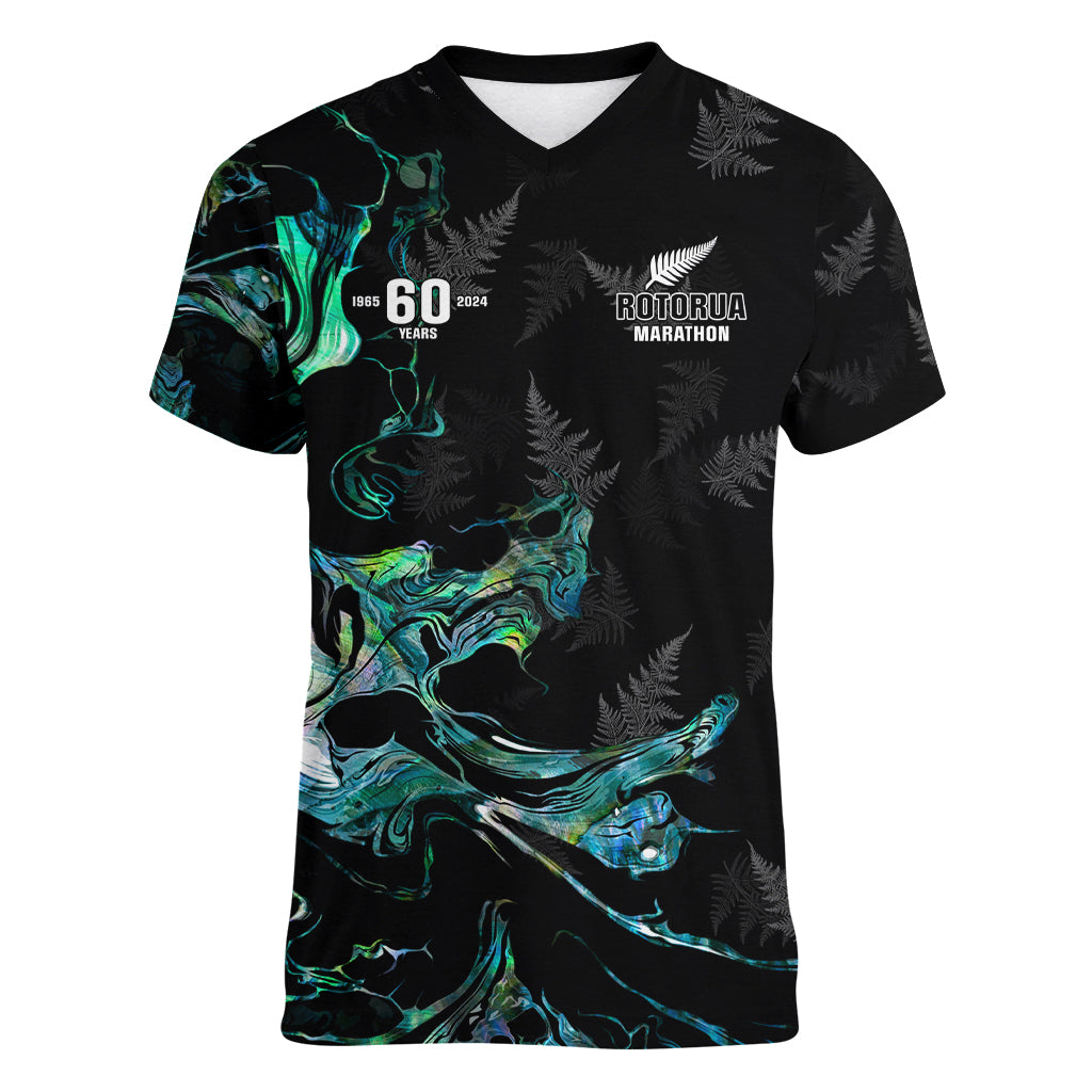 New Zealand Marathon Women V Neck T Shirt Silver Fern Paua Shell Simple Style