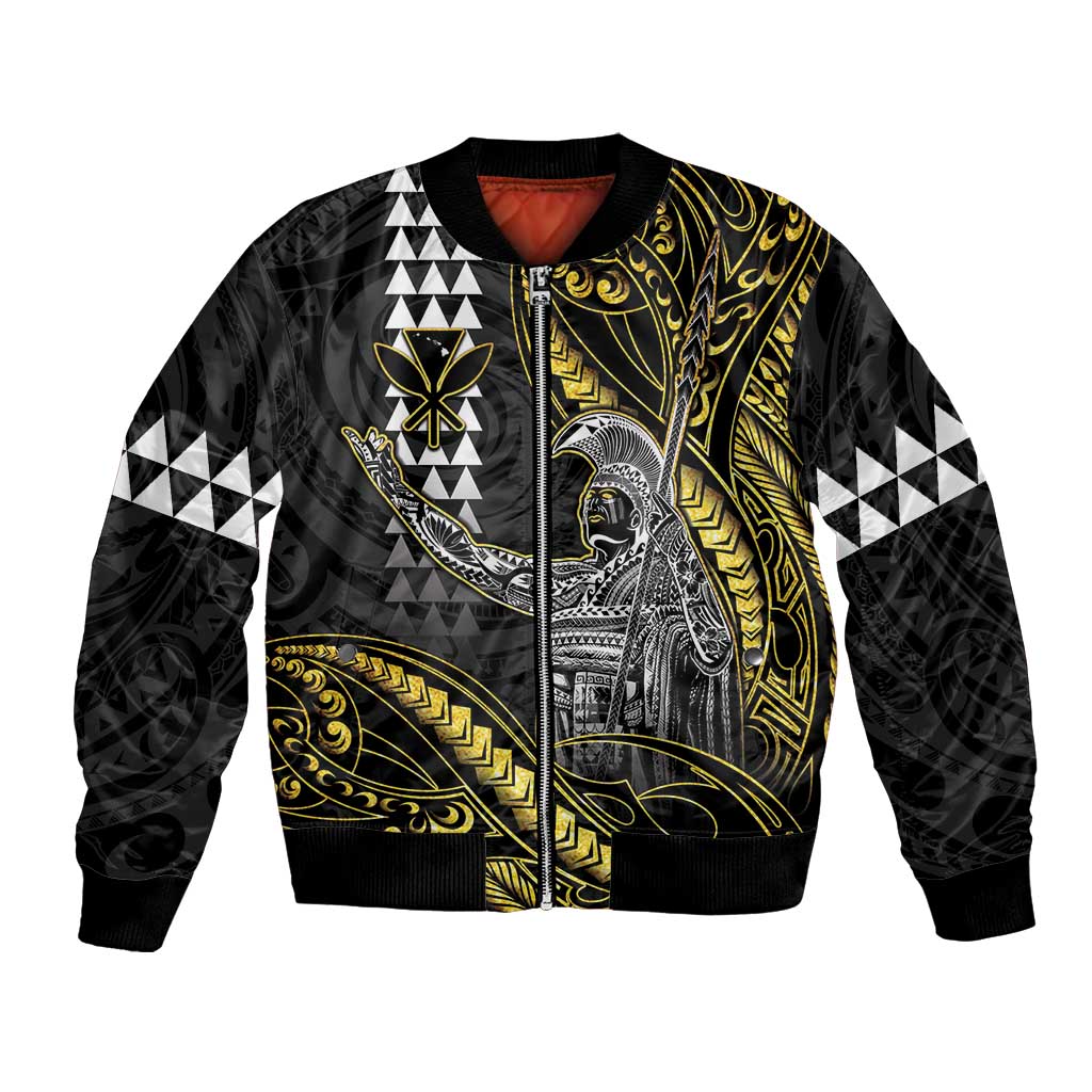 Hawaii King Kamehameha The Great Bomber Jacket Gold Tribal Tattoo