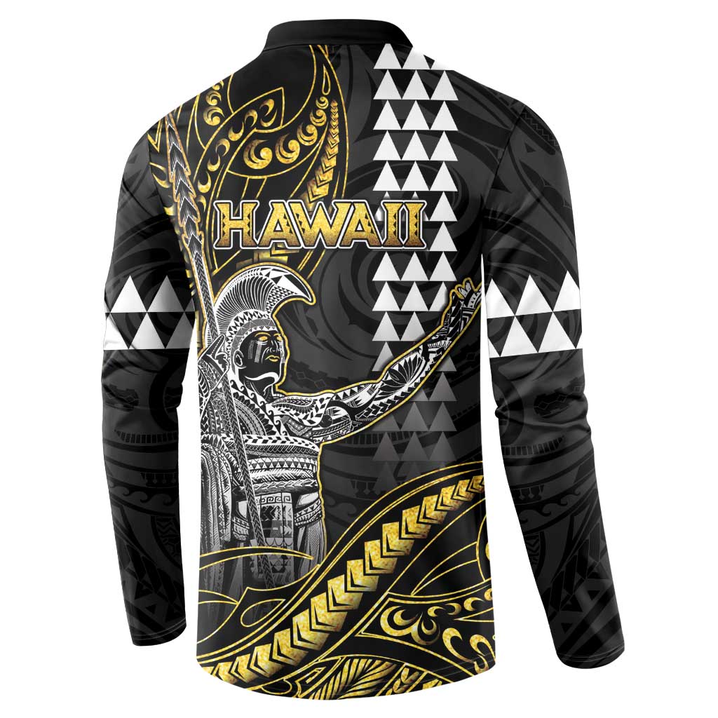 Hawaii King Kamehameha The Great Button Sweatshirt Gold Tribal Tattoo