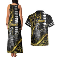 Hawaii King Kamehameha The Great Couples Matching Tank Maxi Dress and Hawaiian Shirt Gold Tribal Tattoo