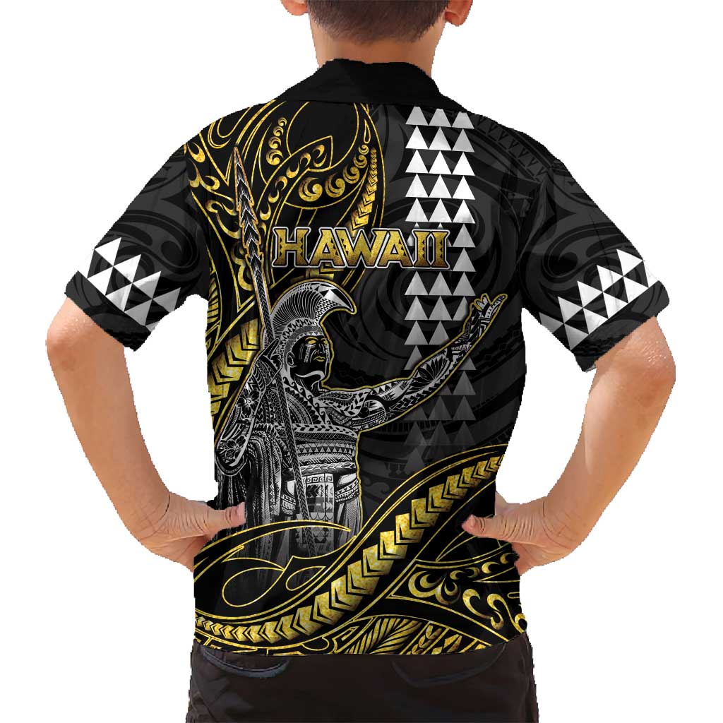 Hawaii King Kamehameha The Great Family Matching Long Sleeve Bodycon Dress and Hawaiian Shirt Gold Tribal Tattoo