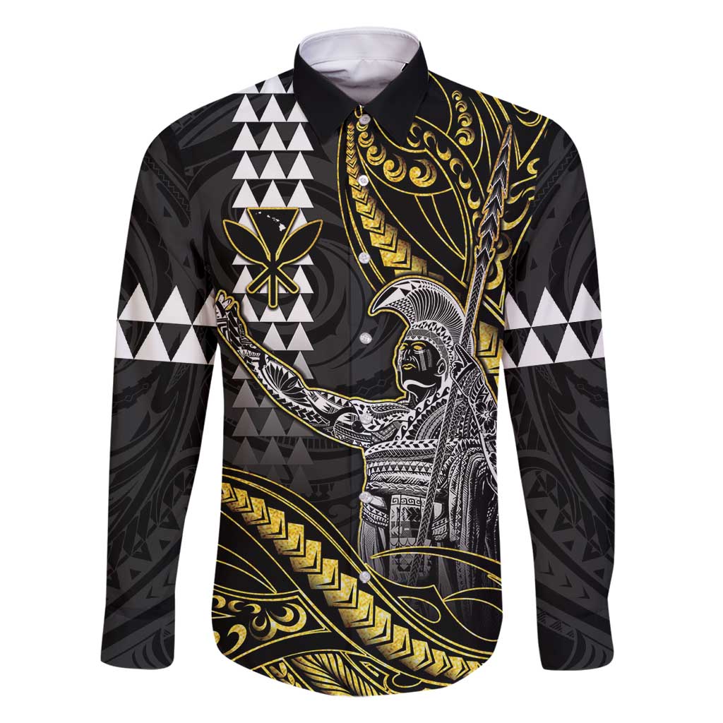 Hawaii King Kamehameha The Great Family Matching Long Sleeve Bodycon Dress and Hawaiian Shirt Gold Tribal Tattoo