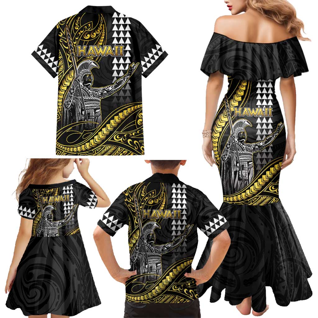 Hawaii King Kamehameha The Great Family Matching Mermaid Dress and Hawaiian Shirt Gold Tribal Tattoo