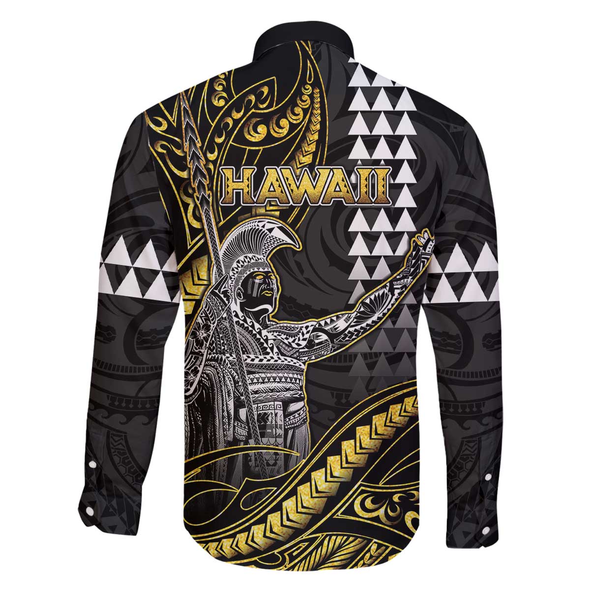 Hawaii King Kamehameha The Great Family Matching Off The Shoulder Long Sleeve Dress and Hawaiian Shirt Gold Tribal Tattoo