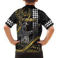 Hawaii King Kamehameha The Great Family Matching Short Sleeve Bodycon Dress and Hawaiian Shirt Gold Tribal Tattoo