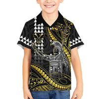 Hawaii King Kamehameha The Great Family Matching Short Sleeve Bodycon Dress and Hawaiian Shirt Gold Tribal Tattoo