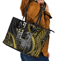 Hawaii King Kamehameha The Great Leather Tote Bag Gold Tribal Tattoo