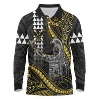 Hawaii King Kamehameha The Great Long Sleeve Polo Shirt Gold Tribal Tattoo