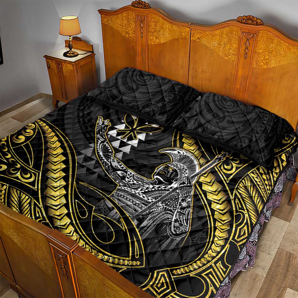 Hawaii King Kamehameha The Great Quilt Bed Set Gold Tribal Tattoo