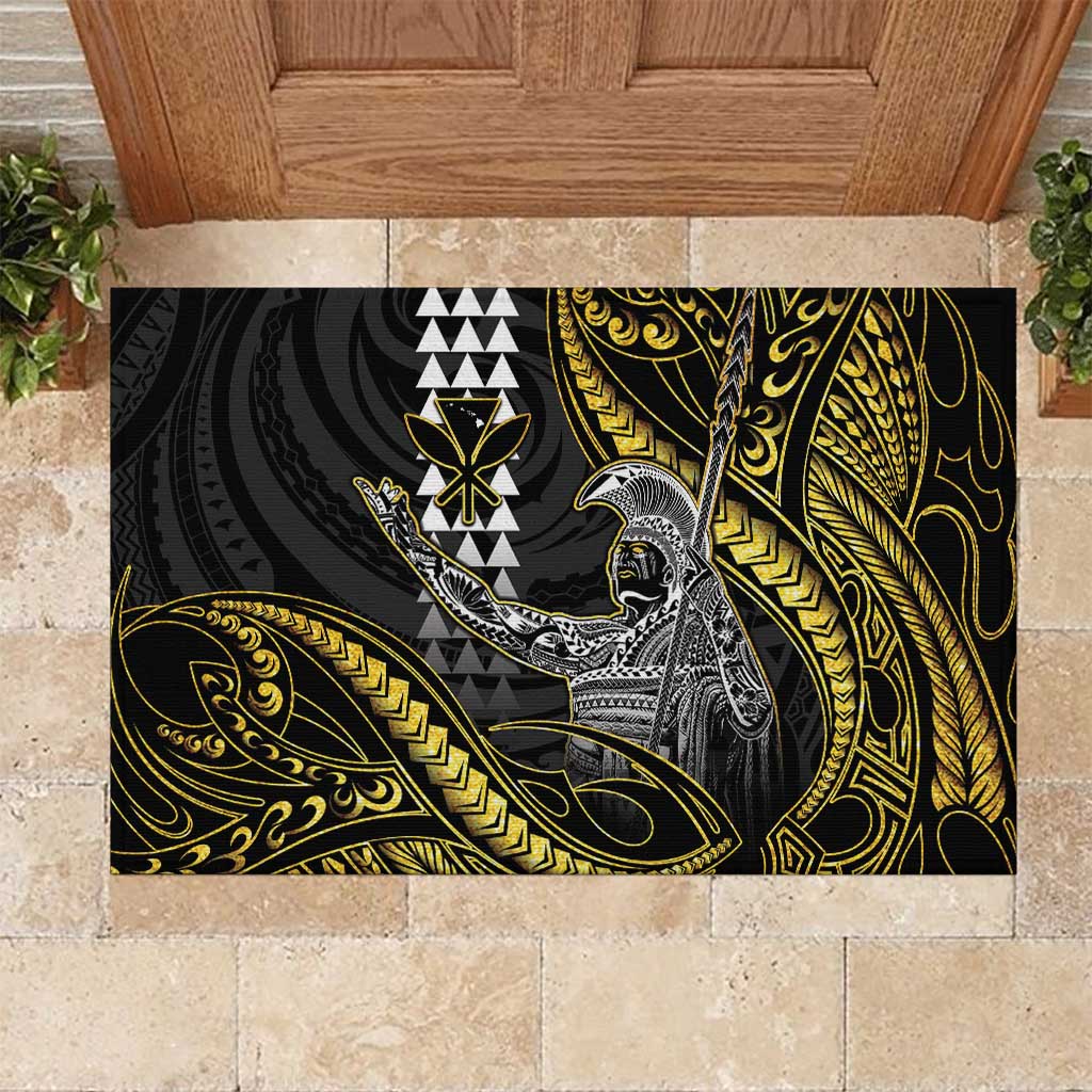 Hawaii King Kamehameha The Great Rubber Doormat Gold Tribal Tattoo
