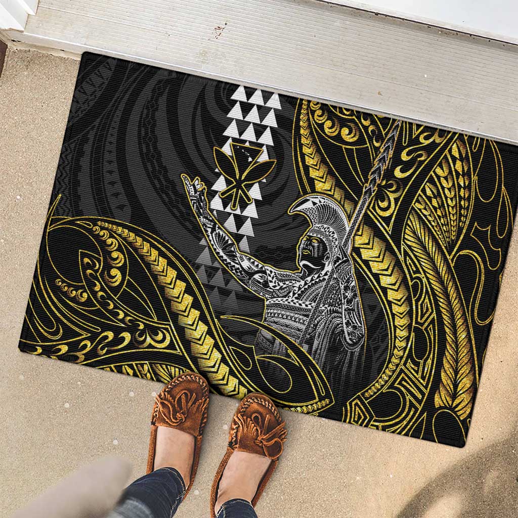 Hawaii King Kamehameha The Great Rubber Doormat Gold Tribal Tattoo