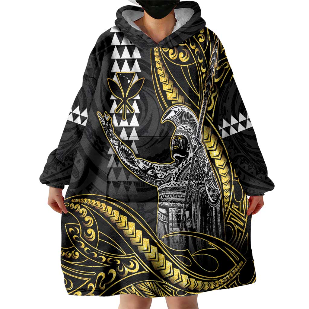 Hawaii King Kamehameha The Great Wearable Blanket Hoodie Gold Tribal Tattoo