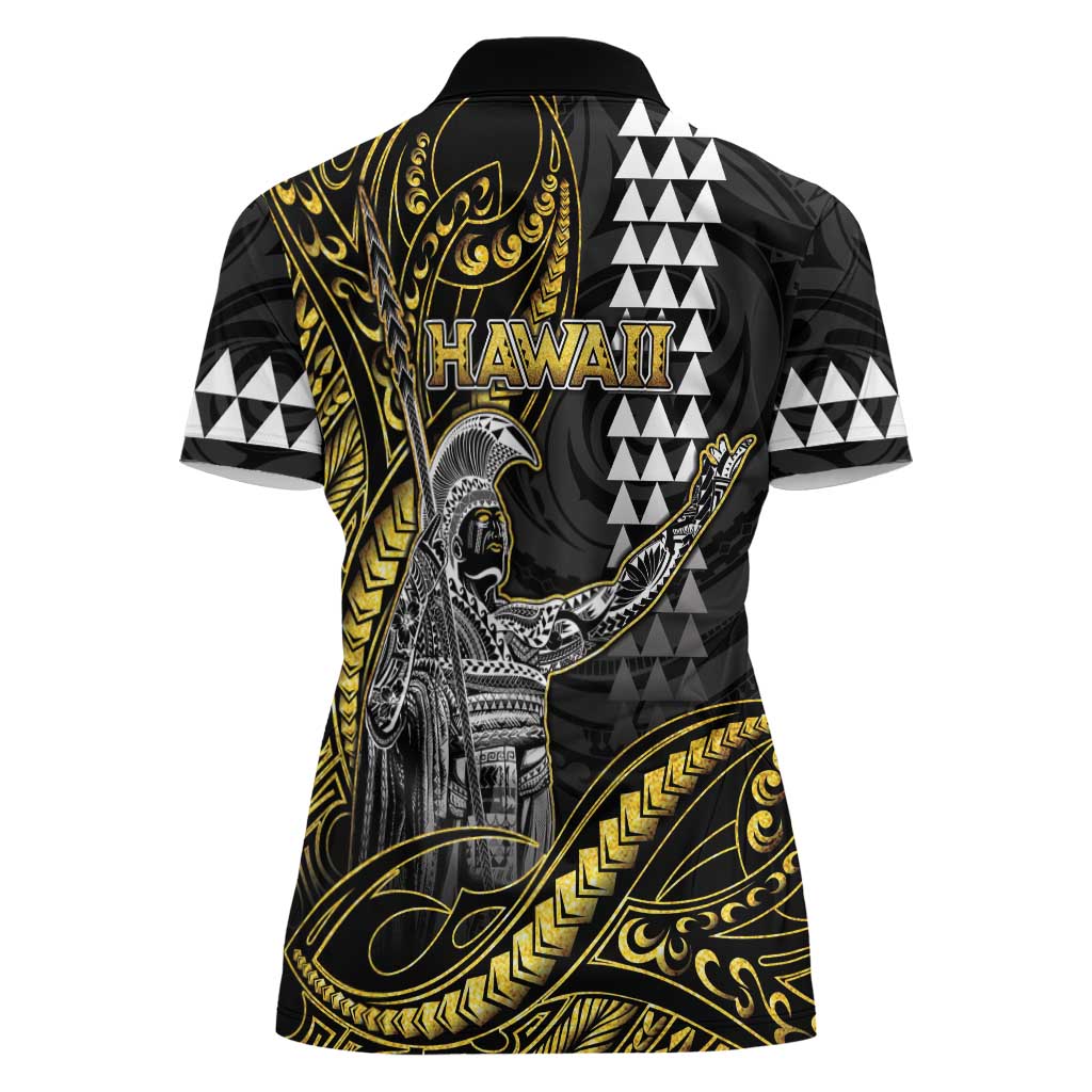 Hawaii King Kamehameha The Great Women Polo Shirt Gold Tribal Tattoo