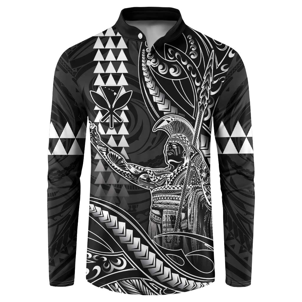 Hawaii King Kamehameha The Great Button Sweatshirt Black Tribal Tattoo