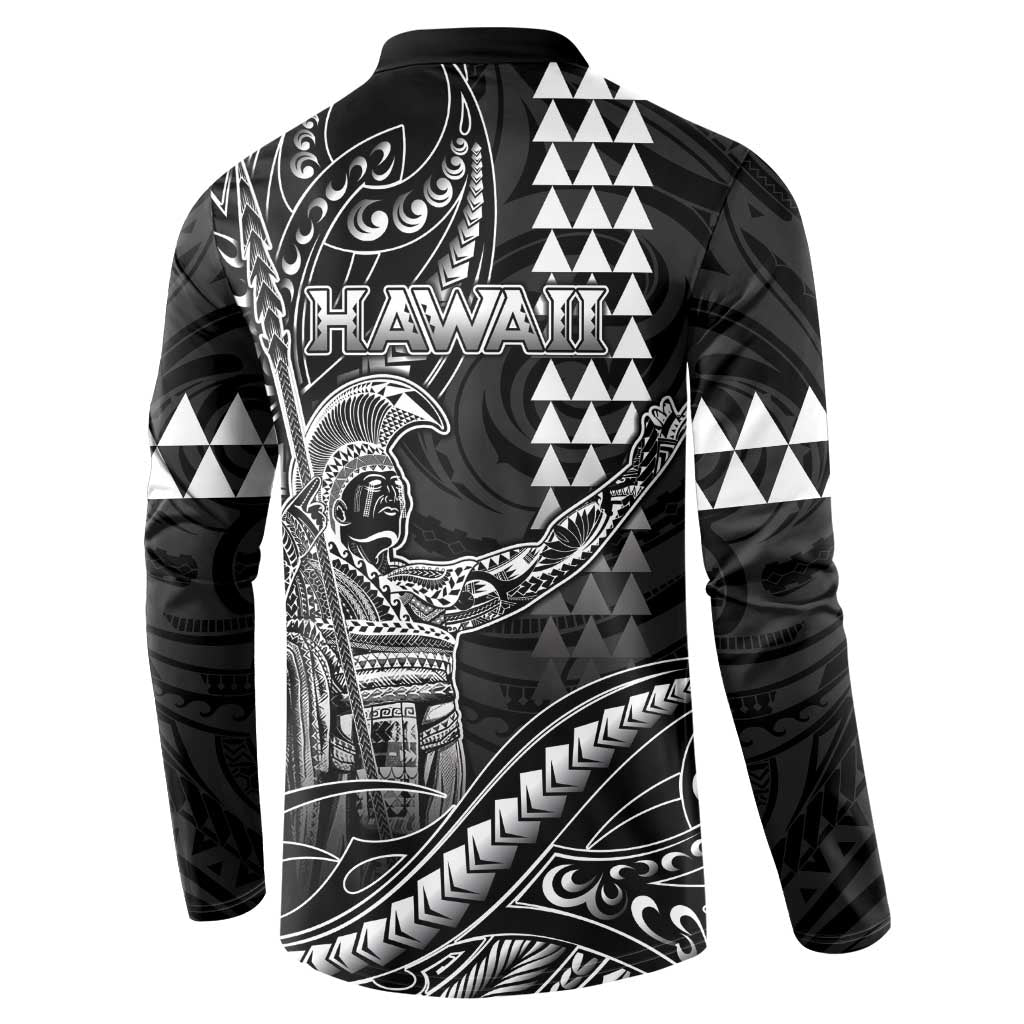 Hawaii King Kamehameha The Great Button Sweatshirt Black Tribal Tattoo