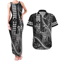 Hawaii King Kamehameha The Great Couples Matching Tank Maxi Dress and Hawaiian Shirt Black Tribal Tattoo