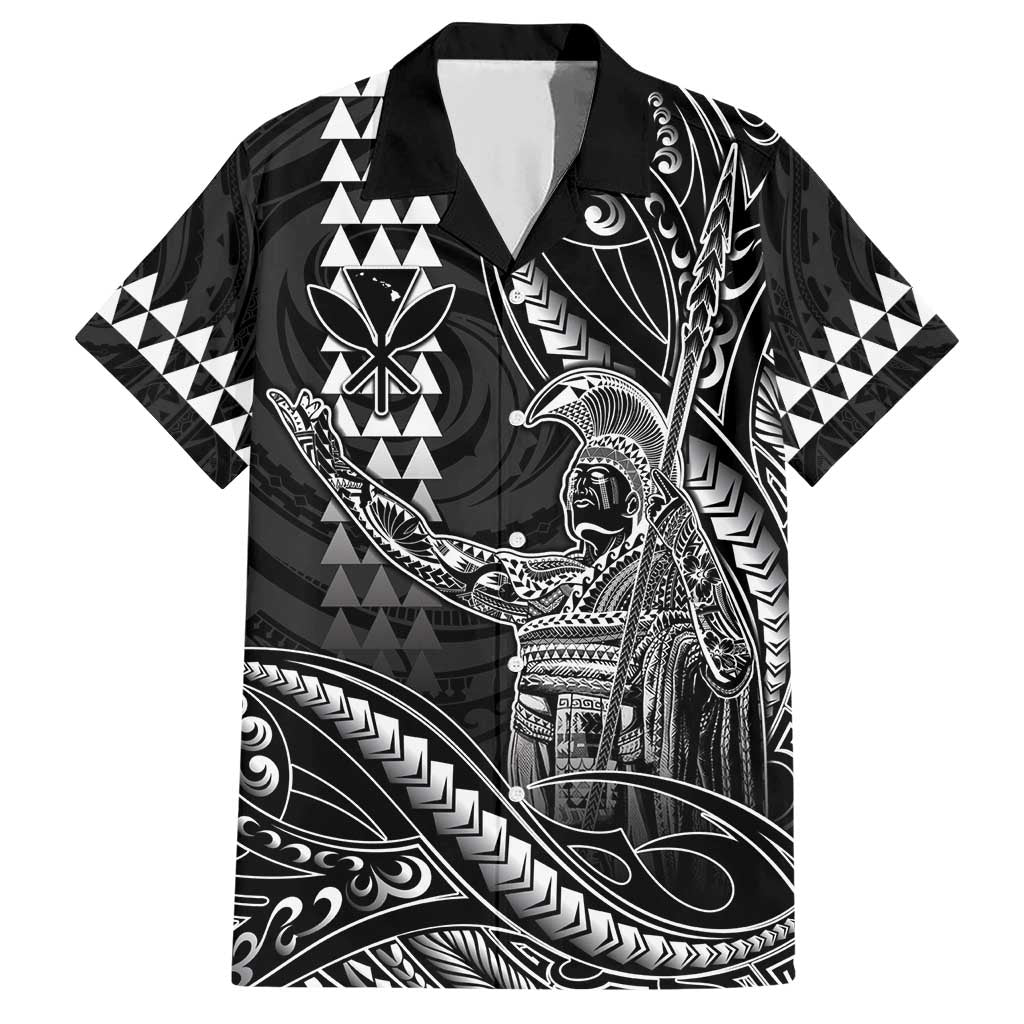 Hawaii King Kamehameha The Great Family Matching Short Sleeve Bodycon Dress and Hawaiian Shirt Black Tribal Tattoo