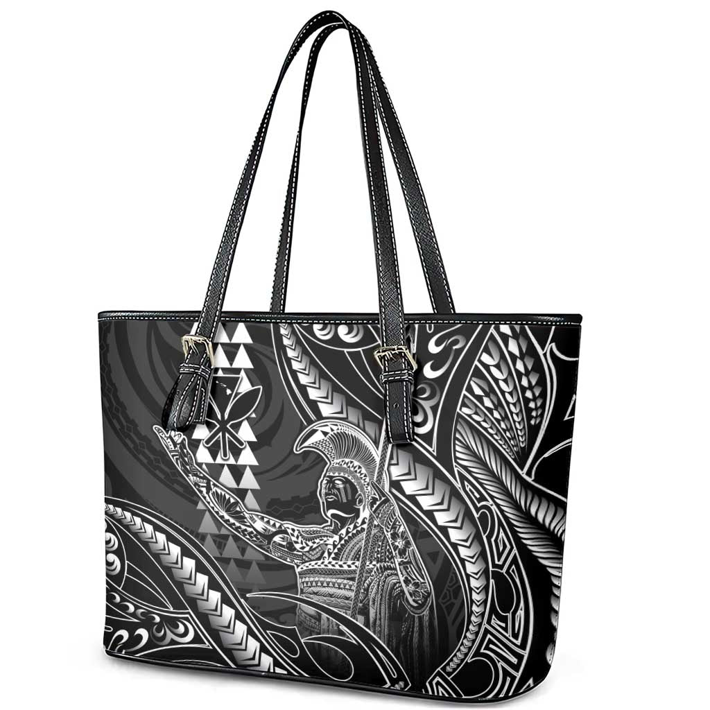 Hawaii King Kamehameha The Great Leather Tote Bag Black Tribal Tattoo