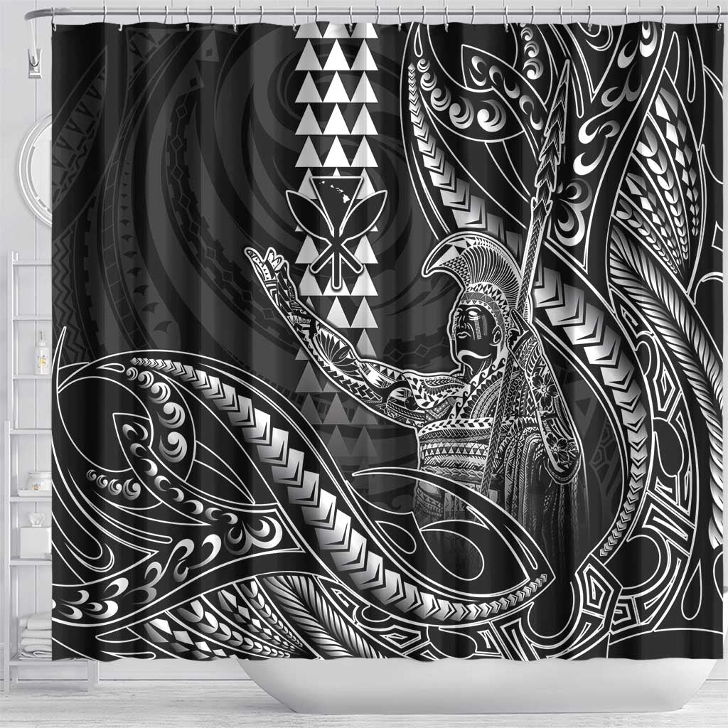 Hawaii King Kamehameha The Great Shower Curtain Black Tribal Tattoo