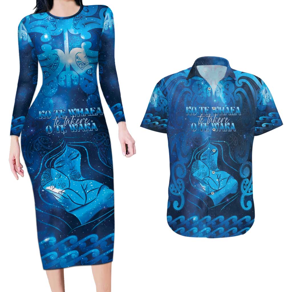 Personalised New Zealand Mother's Day Couples Matching Long Sleeve Bodycon Dress and Hawaiian Shirt Ko Te Whaea Te Takere O Te Waka