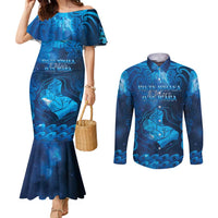 Personalised New Zealand Mother's Day Couples Matching Mermaid Dress and Long Sleeve Button Shirt Ko Te Whaea Te Takere O Te Waka LT05 Blue - Polynesian Pride