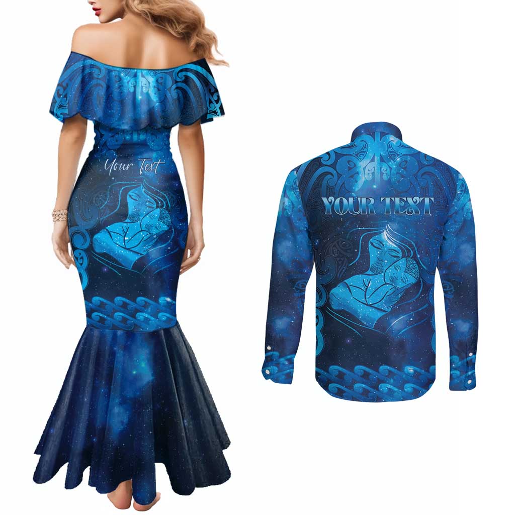 Personalised New Zealand Mother's Day Couples Matching Mermaid Dress and Long Sleeve Button Shirt Ko Te Whaea Te Takere O Te Waka LT05 - Polynesian Pride