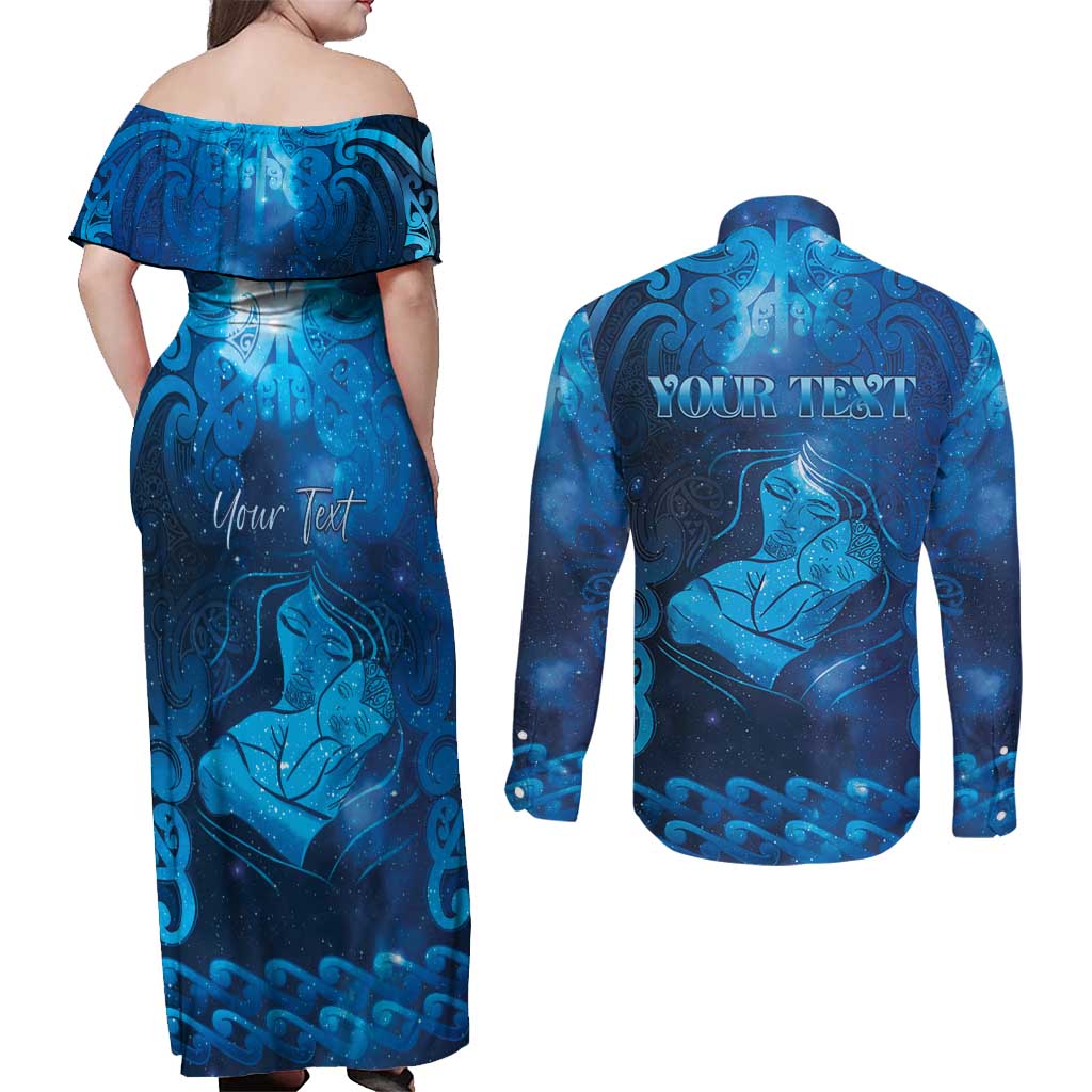 Personalised New Zealand Mother's Day Couples Matching Off Shoulder Maxi Dress and Long Sleeve Button Shirt Ko Te Whaea Te Takere O Te Waka