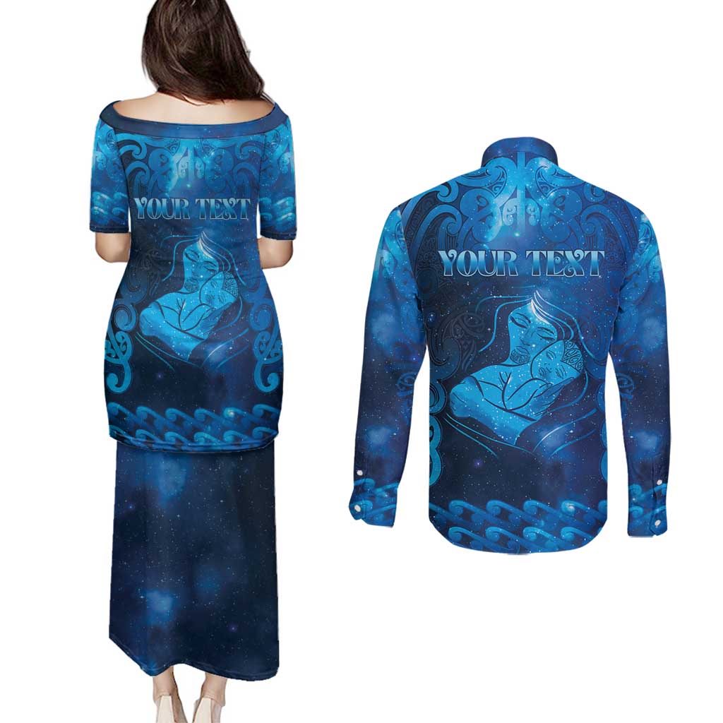 Personalised New Zealand Mother's Day Couples Matching Puletasi and Long Sleeve Button Shirt Ko Te Whaea Te Takere O Te Waka
