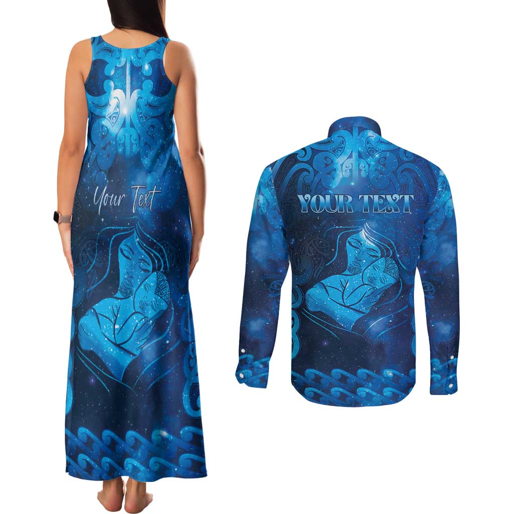 Personalised New Zealand Mother's Day Couples Matching Tank Maxi Dress and Long Sleeve Button Shirt Ko Te Whaea Te Takere O Te Waka