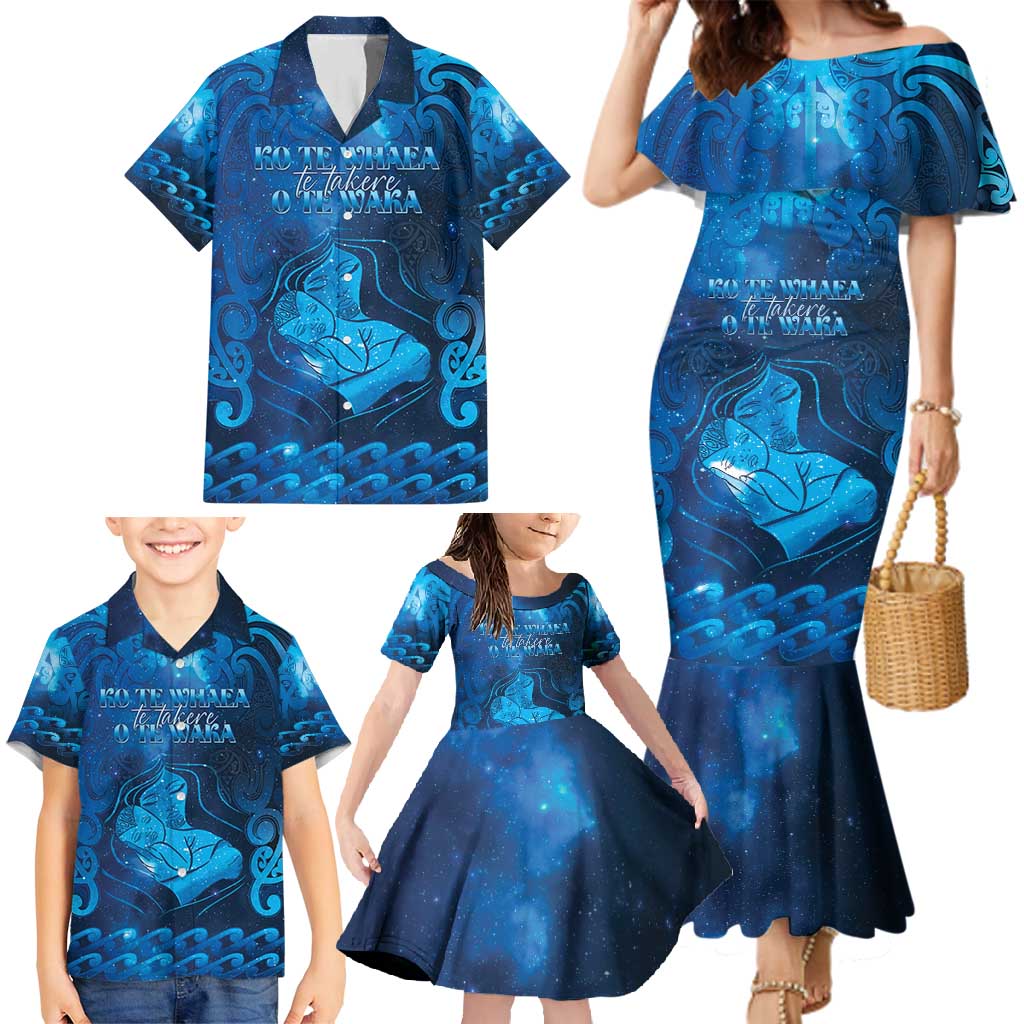 Personalised New Zealand Mother's Day Family Matching Mermaid Dress and Hawaiian Shirt Ko Te Whaea Te Takere O Te Waka