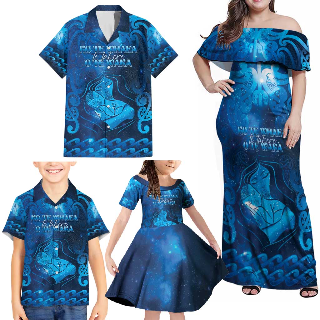 Personalised New Zealand Mother's Day Family Matching Off Shoulder Maxi Dress and Hawaiian Shirt Ko Te Whaea Te Takere O Te Waka