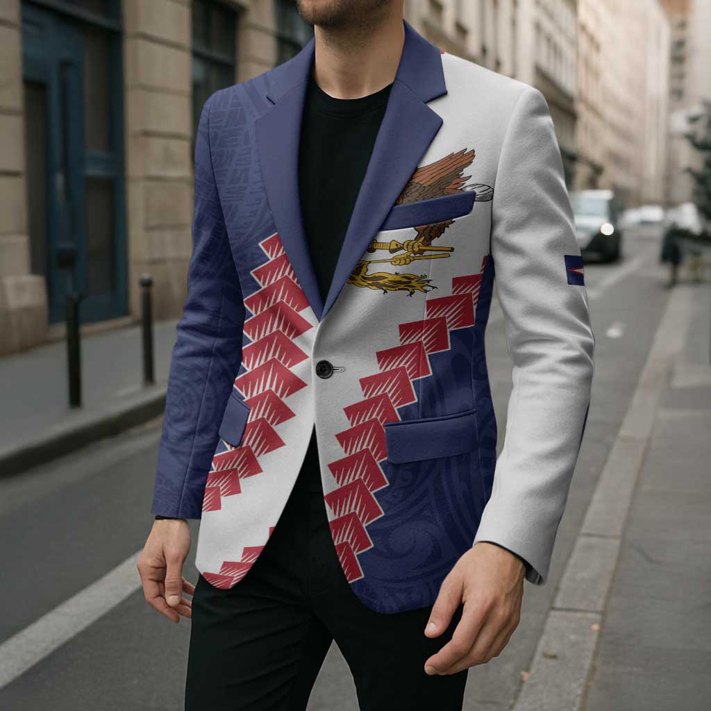 American Samoa Eagle Blazer Polynesian Tribal Pattern Curve Style