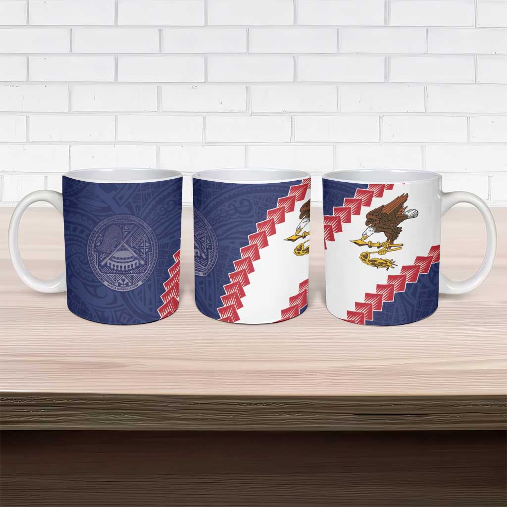 American Samoa Eagle Ceramic Mug Polynesian Tribal Pattern Curve Style