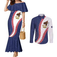 American Samoa Eagle Couples Matching Mermaid Dress and Long Sleeve Button Shirt Polynesian Tribal Pattern Curve Style