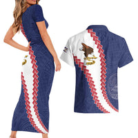 American Samoa Eagle Couples Matching Short Sleeve Bodycon Dress and Hawaiian Shirt Polynesian Tribal Pattern Curve Style