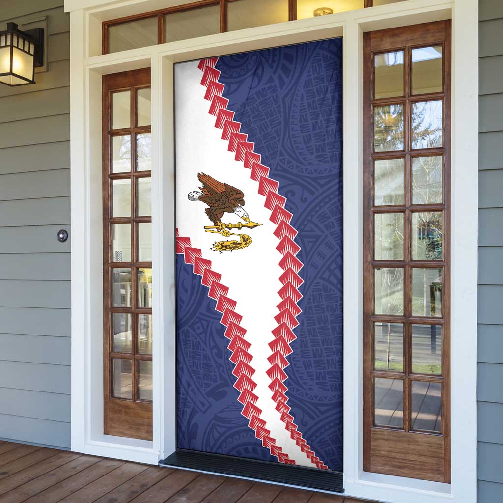 American Samoa Eagle Door Cover Polynesian Tribal Pattern Curve Style