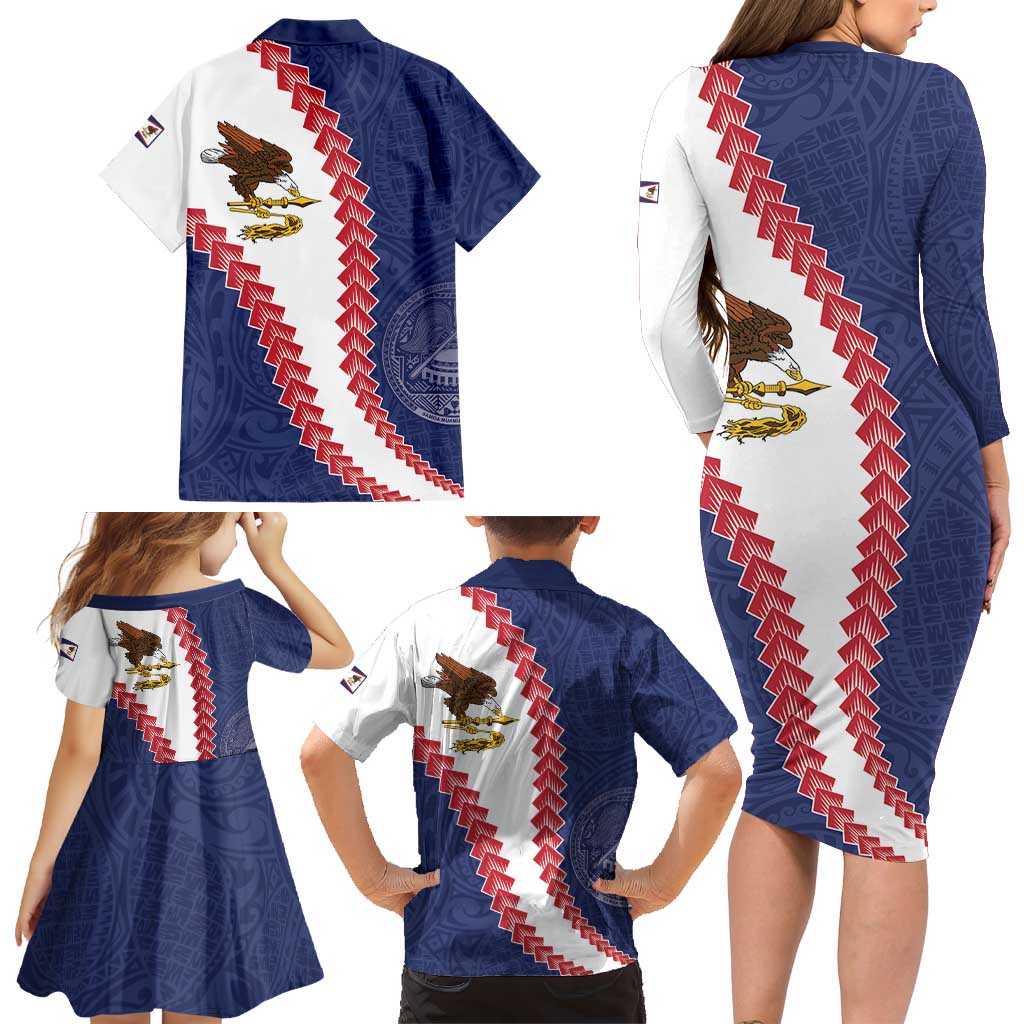 American Samoa Eagle Family Matching Long Sleeve Bodycon Dress and Hawaiian Shirt Polynesian Tribal Pattern Curve Style