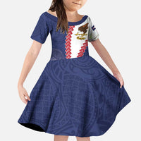 American Samoa Eagle Family Matching Mermaid Dress and Hawaiian Shirt Polynesian Tribal Pattern Curve Style LT05 Daughter's Dress Blue - Polynesian Pride
