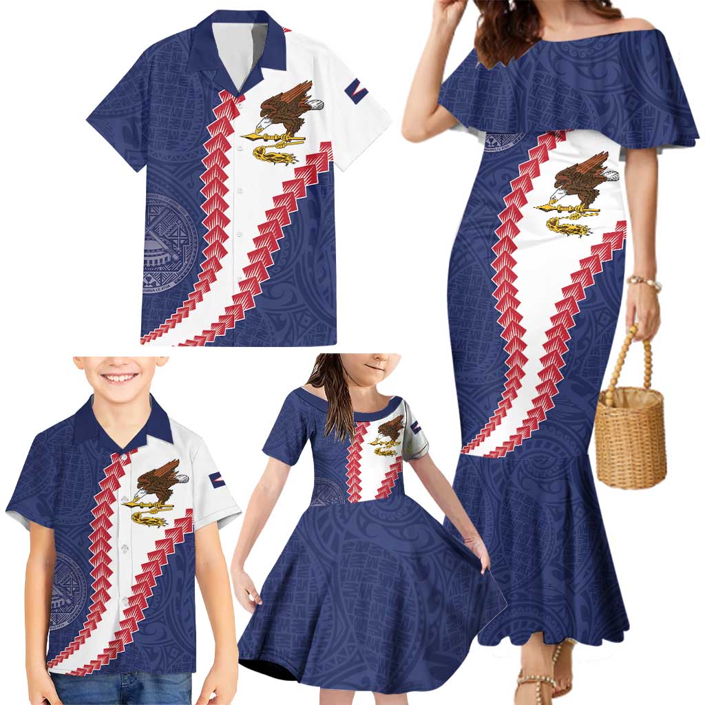 American Samoa Eagle Family Matching Mermaid Dress and Hawaiian Shirt Polynesian Tribal Pattern Curve Style LT05 - Polynesian Pride