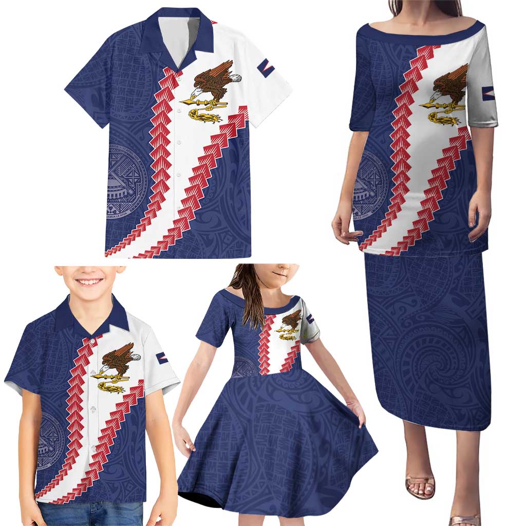 American Samoa Eagle Family Matching Puletasi and Hawaiian Shirt Polynesian Tribal Pattern Curve Style
