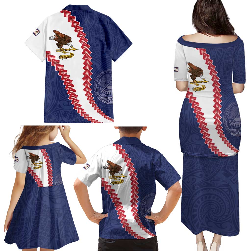 American Samoa Eagle Family Matching Puletasi and Hawaiian Shirt Polynesian Tribal Pattern Curve Style