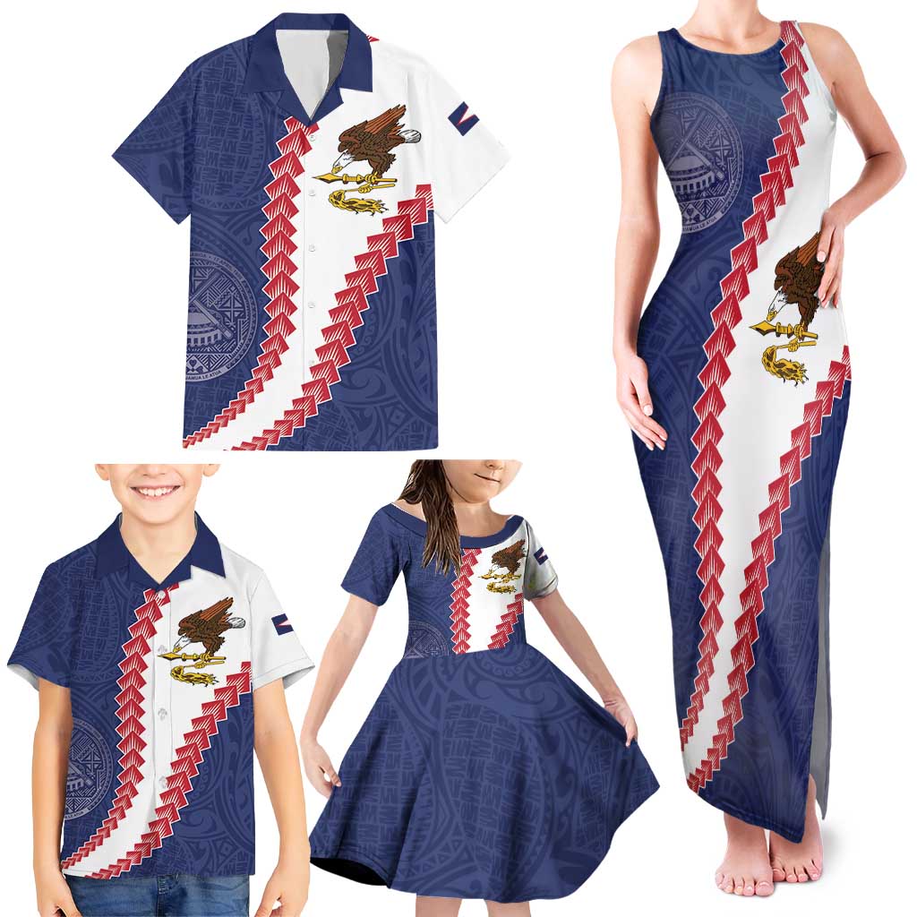 American Samoa Eagle Family Matching Tank Maxi Dress and Hawaiian Shirt Polynesian Tribal Pattern Curve Style LT05 - Polynesian Pride