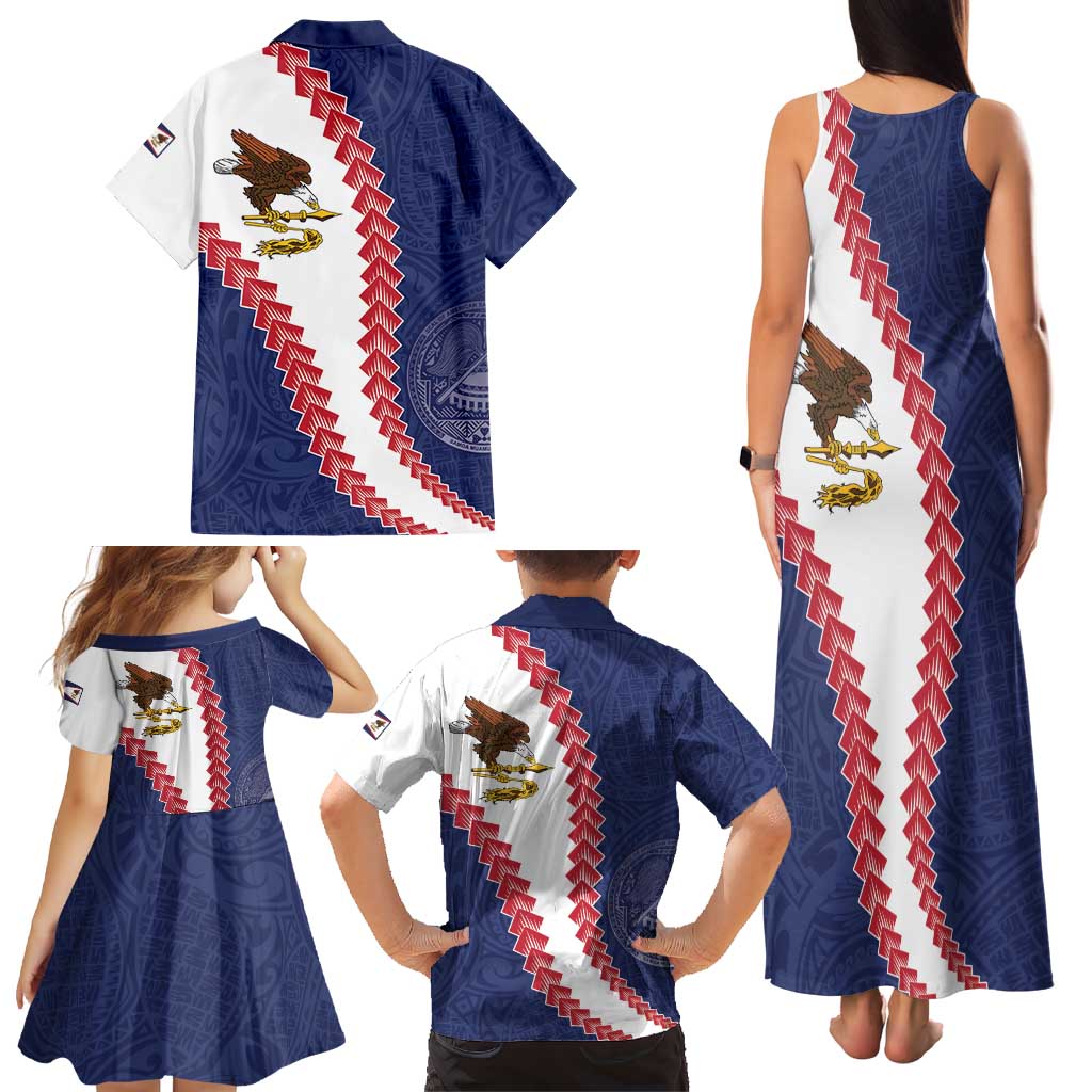 American Samoa Eagle Family Matching Tank Maxi Dress and Hawaiian Shirt Polynesian Tribal Pattern Curve Style LT05 - Polynesian Pride