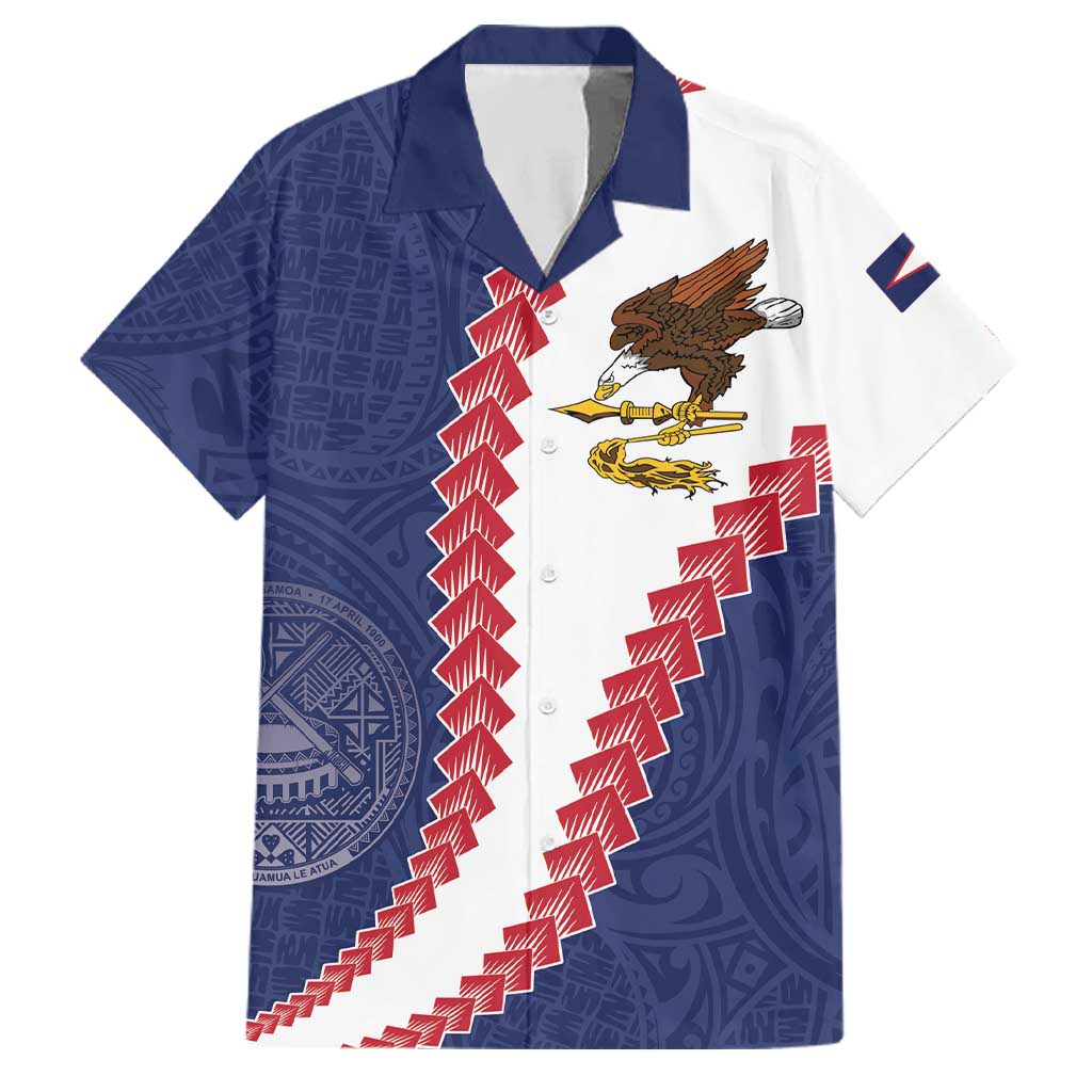 American Samoa Eagle Family Matching Tank Maxi Dress and Hawaiian Shirt Polynesian Tribal Pattern Curve Style LT05 Dad's Shirt - Short Sleeve Blue - Polynesian Pride