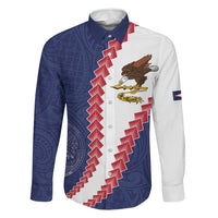 American Samoa Eagle Family Matching Tank Maxi Dress and Hawaiian Shirt Polynesian Tribal Pattern Curve Style LT05 Dad's Shirt - Long Sleeve Blue - Polynesian Pride