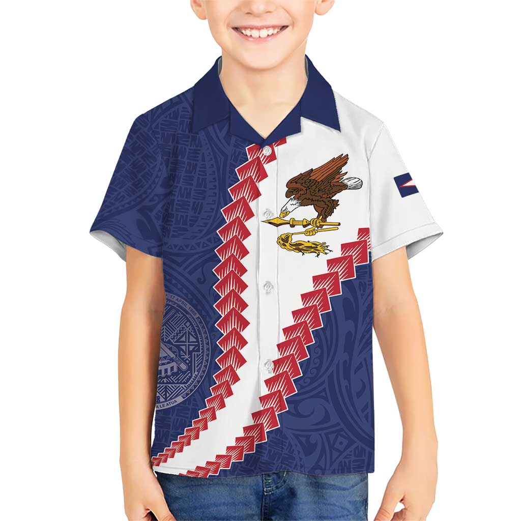 American Samoa Eagle Family Matching Tank Maxi Dress and Hawaiian Shirt Polynesian Tribal Pattern Curve Style LT05 Son's Shirt Blue - Polynesian Pride