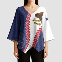 American Samoa Eagle Kimono Sleeve Blouse Polynesian Tribal Pattern Curve Style